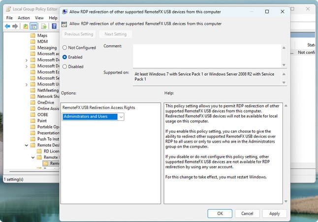 RemoteFX-beleid op de RDP-client