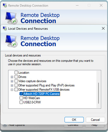 RemoteFX-instellingen in de Remote Desktop Connection-client