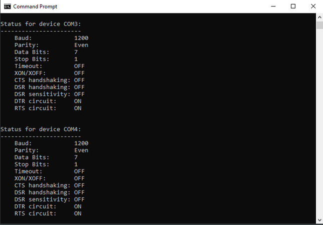 Virtual ports visible in CMD through mode