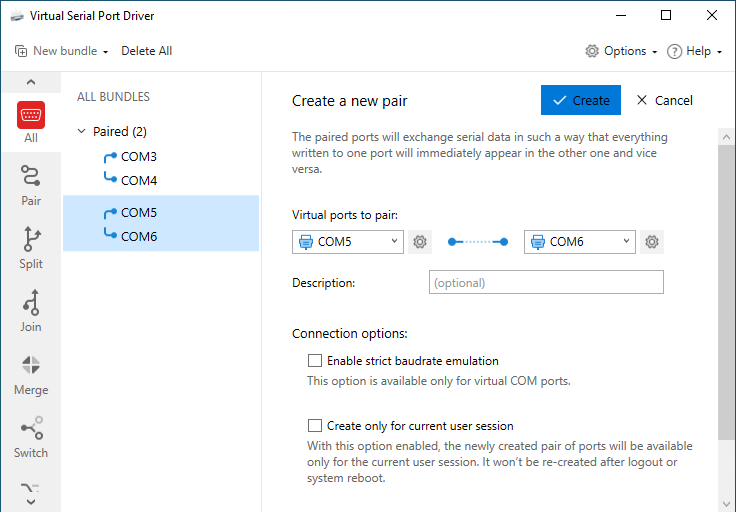 Pair bundle creation and settings