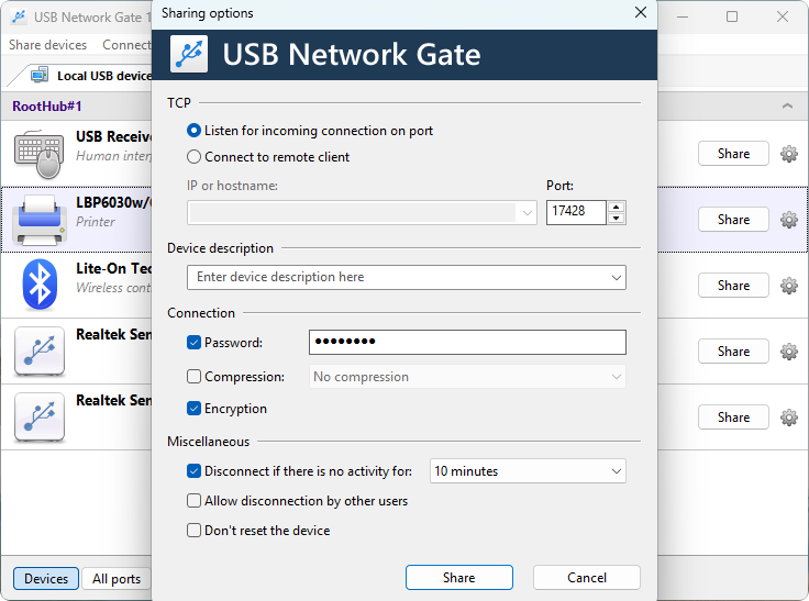 Advanced redirection settings in USB Network Gate